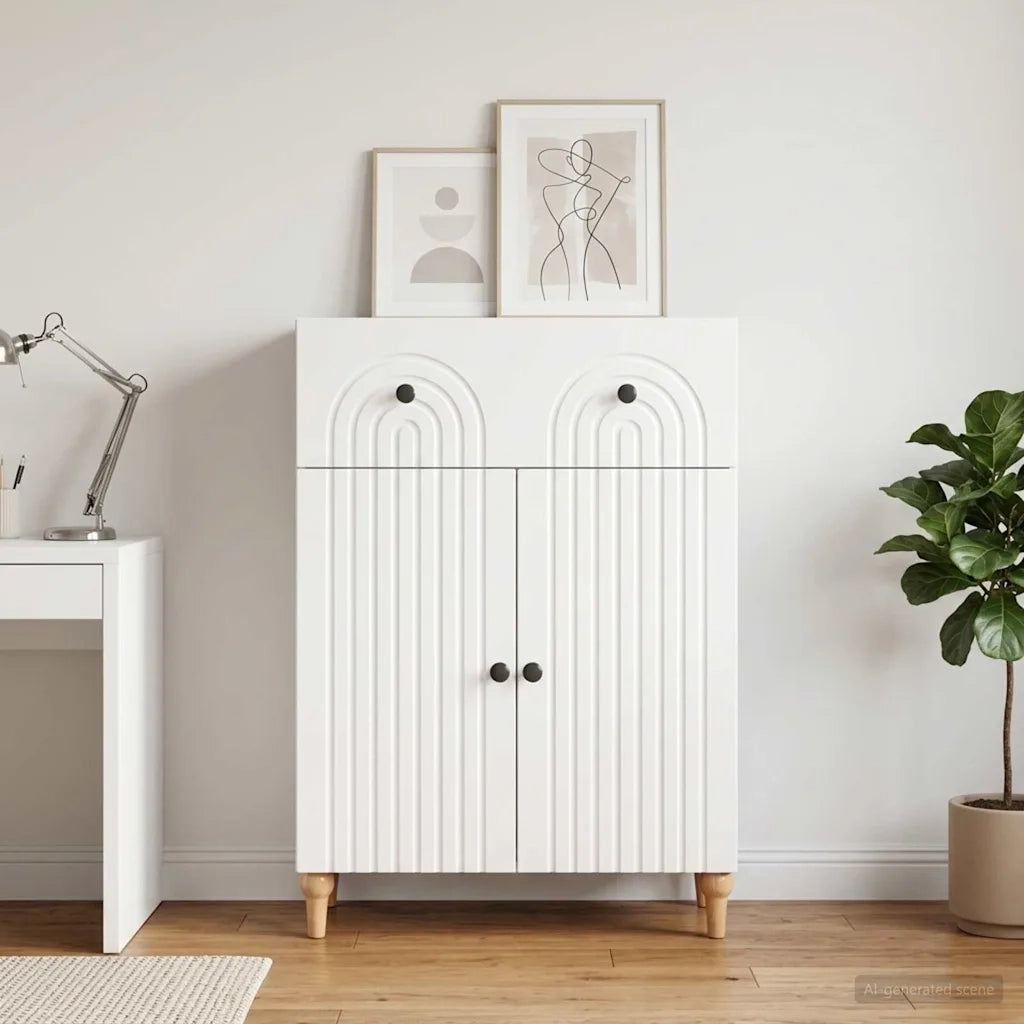Credenza Bianco Lucido 66 x 34,5 x 90 cm Legno ingegnerizzato 894179