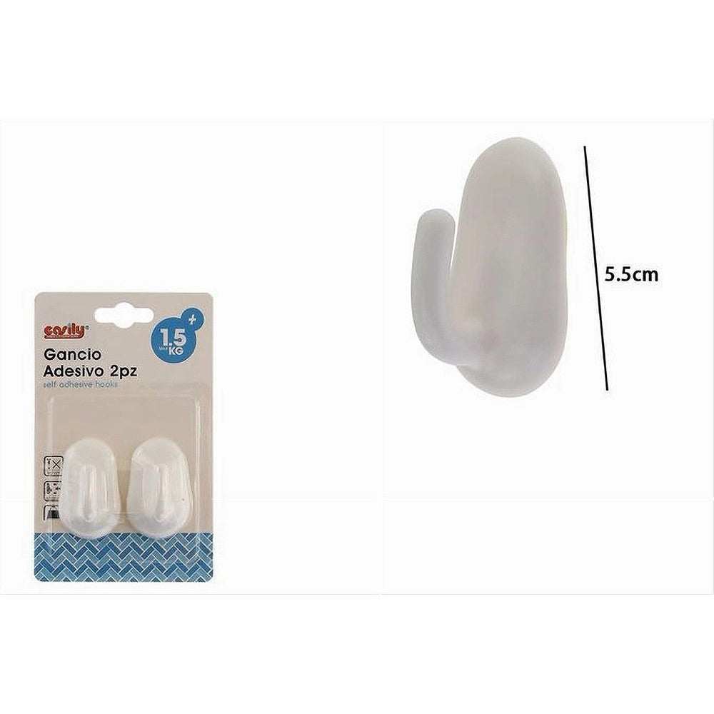Trade Shop - Set 2 Pz Ganci Adesivi Ovali Bianchi A Parete Appendino Casa Bagno Cucina 87018 -