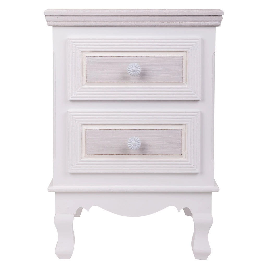 Comodino in legno con 2 cassetti bianchi 37x33,5x53.