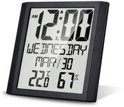 Orologio da Parete Grande con Schermo Digitale, Display TN, Orologio Digitale con Temperatura Interna e Umidità, Modalità Silenziosa per Tempo di Viaggio per Sala da Pranzo, Camera da Letto, Ufficio