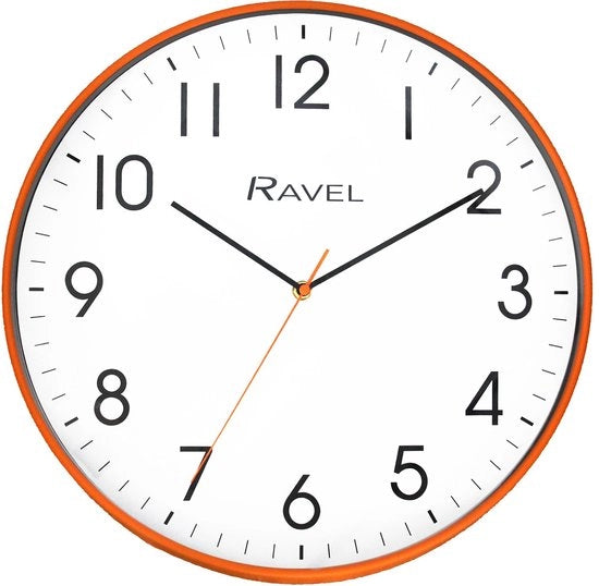 Orologio da parete moderno da 40 cm per ufficio e cucina - analogico quarzo - RWC.40.8 - arancione