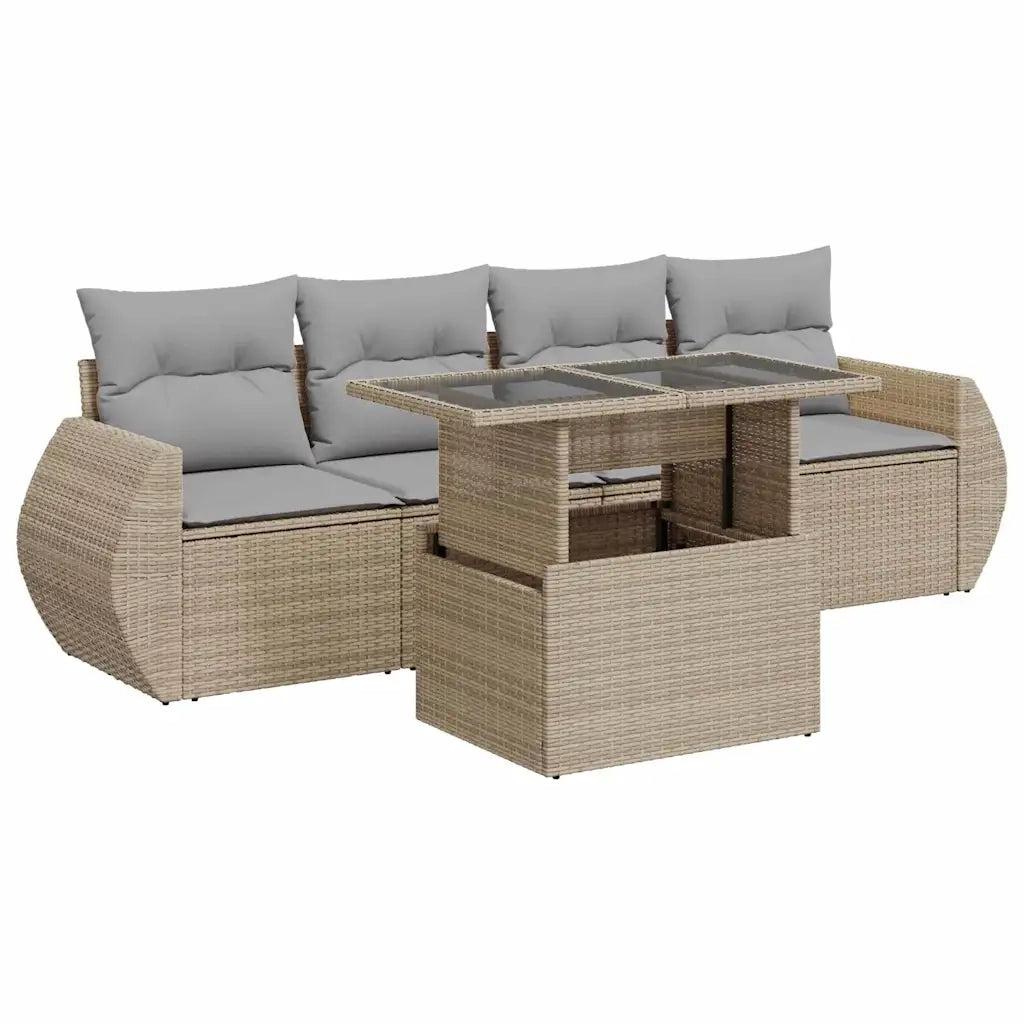 vidaXL Set Divano da Giardino 5 pz con Cuscini Beige in Polyrattan