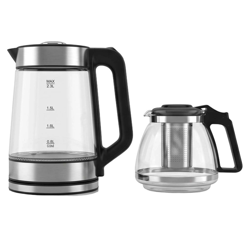 Bollitore Elettrico 1.7L con Teiera 2200W Infusore in Vetro Base 360° Nero SWISS HAUS