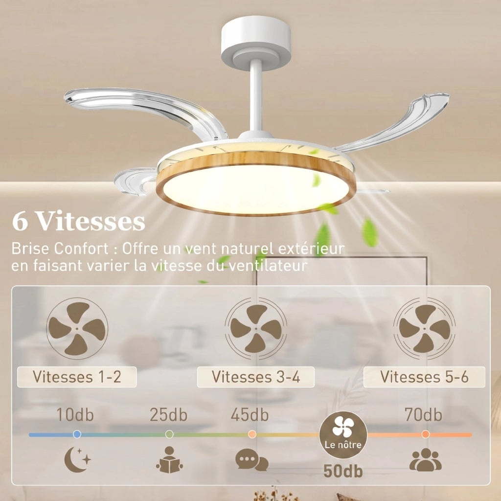 Ventilatore a Soffitto con Luce e Telecomando ¨C zephmum ¨C Legno Naturale 95 cm