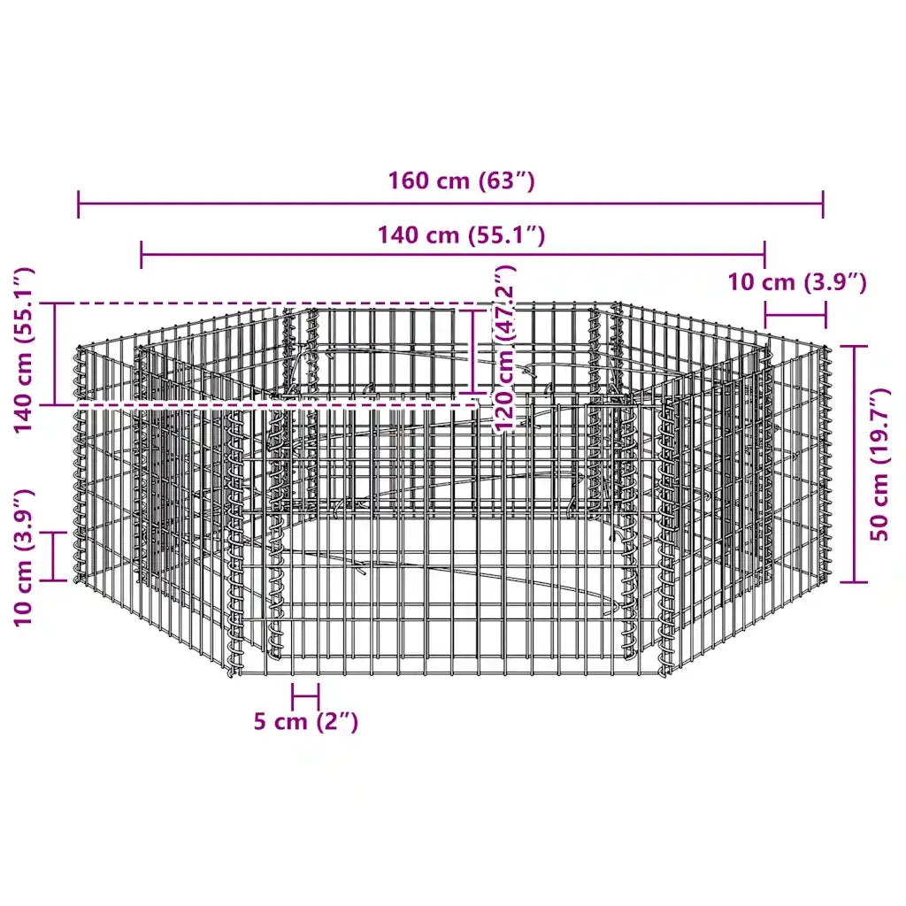 Gabbione Letto Rialzato da Giardino Esagonale 160x140x50 cm 142534