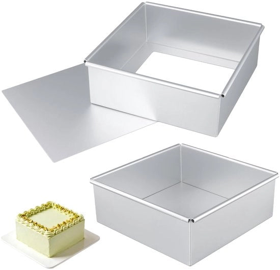 Set di Cuscinetti per Torta e Quiche, 20 cm, Set da 2, Cuscinetto Quadrato con Base Rimovibile, in Alluminio, Ideale per Torta e Quiche, Cuscinetto per Cottura