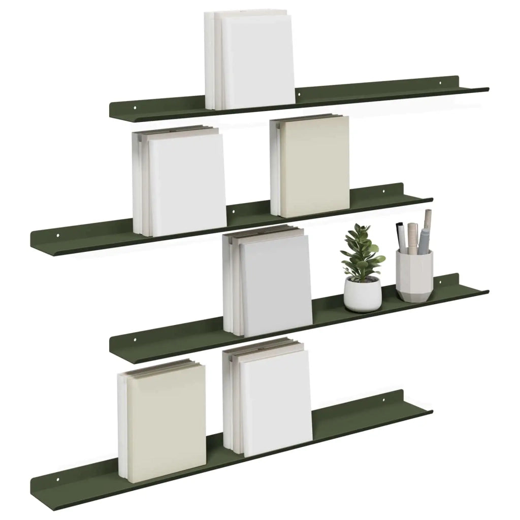 4 pz Mensola | Ripiano | Scaffale sospesa Verde oliva 80 x 9 x 2,5 cm Acciaio