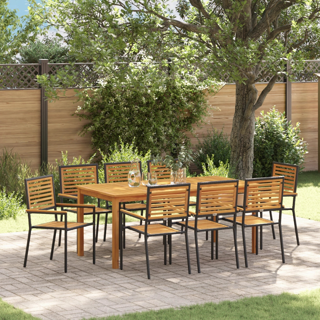 Set da pranzo da giardino  9 pezzi Nero Polyrattan Acacia