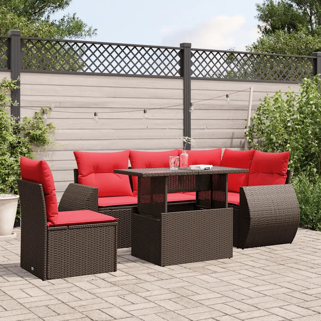 Set Divani da Giardino 6 pz con Cuscini Marrone in Polyrattan 3268544