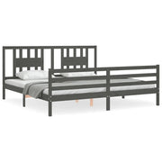 Letto matrimoniale | Letto per adulti | Giroletto con Testiera Grigio 200x200 cm in Legno Massello