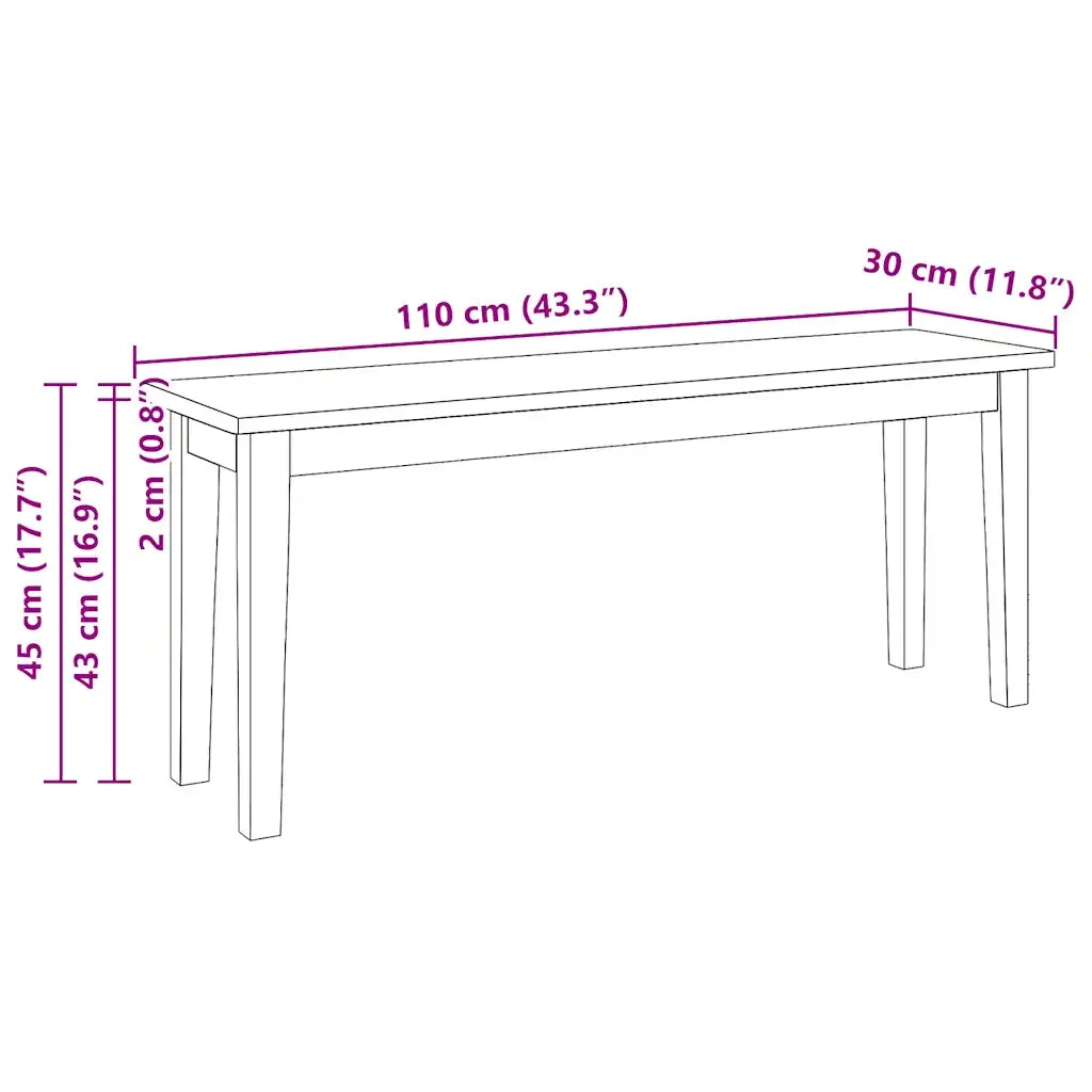 Panca 110 cm Bianco in Legno Massello di Hevea 4102608