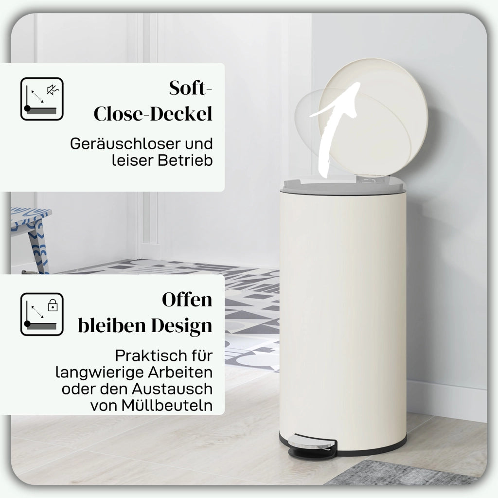 CESTINO 30 L con pedale e coperchio, 36 x 30 x 63,5 cm, avorio
