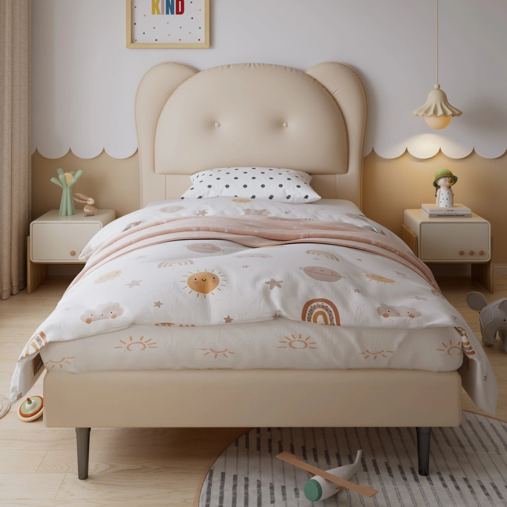 Letto per Bambini 90x200 cm; Letto Singolo - Testiera a Forma di Animale - PU - Beige