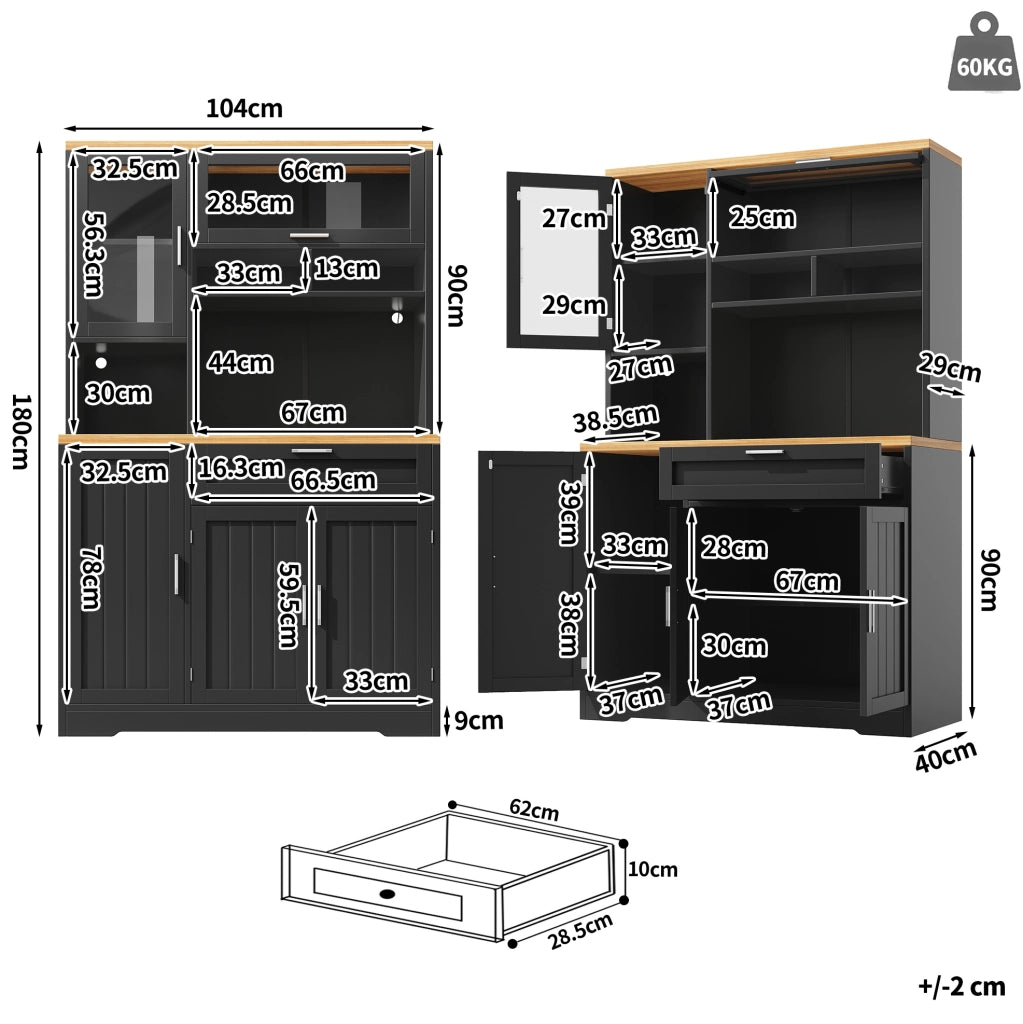 Mobile alto 104x40x180 cm nero in MDF con LED e vano portaoggetti