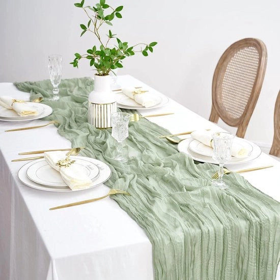 Tela da tavolo in mussolina decorativa - Loper trasparente rustica - Tela da tavolo lunga per matrimonio - Decorazione da tavola per festa di compleanno - Tavolo decorato - 4 m - Verde chiaro