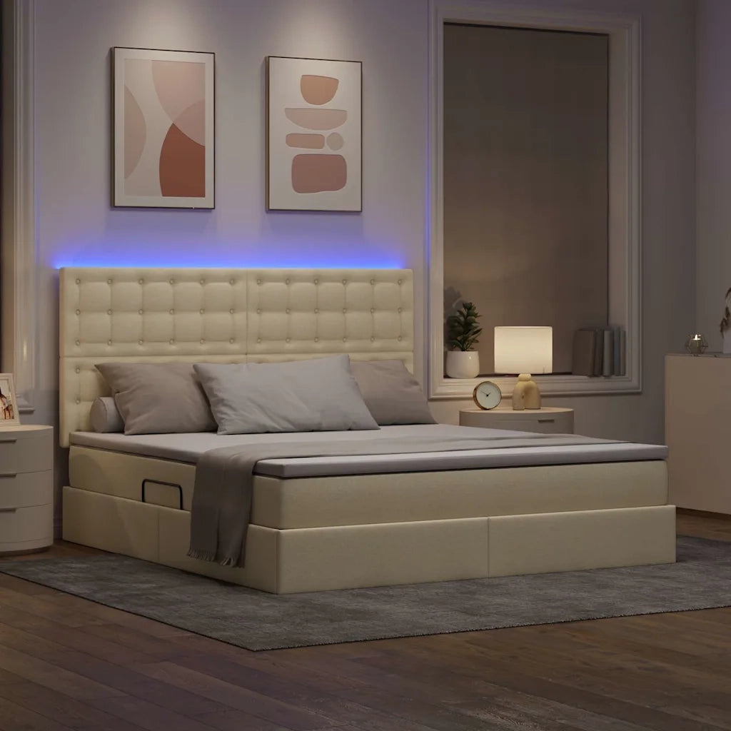 Letto con contenitore e LED Crema 180 x 200 cm Poliestere 3372562