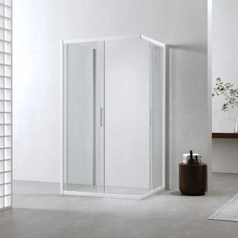 Box Doccia 3 Lati 80x100x80 Cm h190 Scorrevole Profili Bianco Opaco Cristallo 6mm Trasparente| Neat