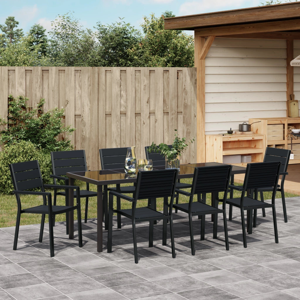 Set da Pranzo da Giardino 9 Pezzi Nero HDPE