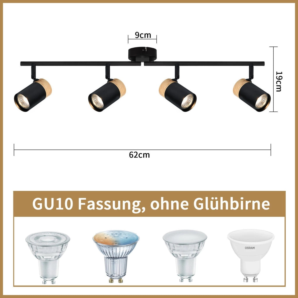 ZMH Lampada da soffitto 4 fiamme legno GU10 orientabile 330° per camera letto