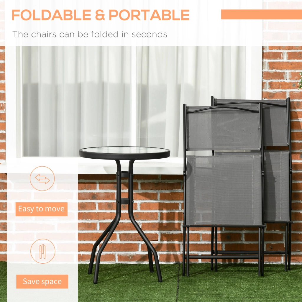 EasyComfort Set da Giardino 3 Pezzi in Acciaio con 2 Sedie Pieghevoli in Tessuto Traspirante e Tavolo Rotondo