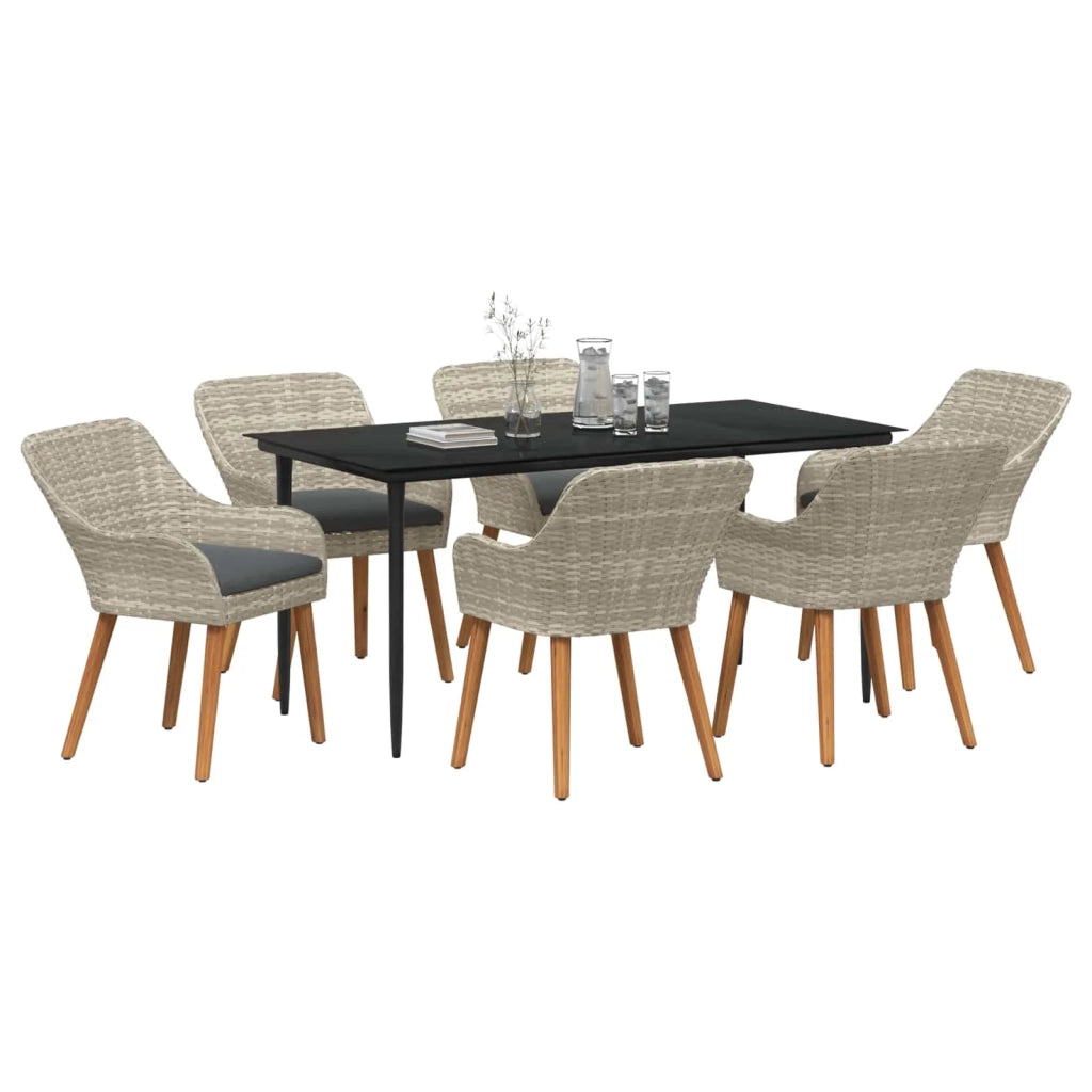 Set da Pranzo per Giardino 7 pcs Grigio chiaro polyrattan