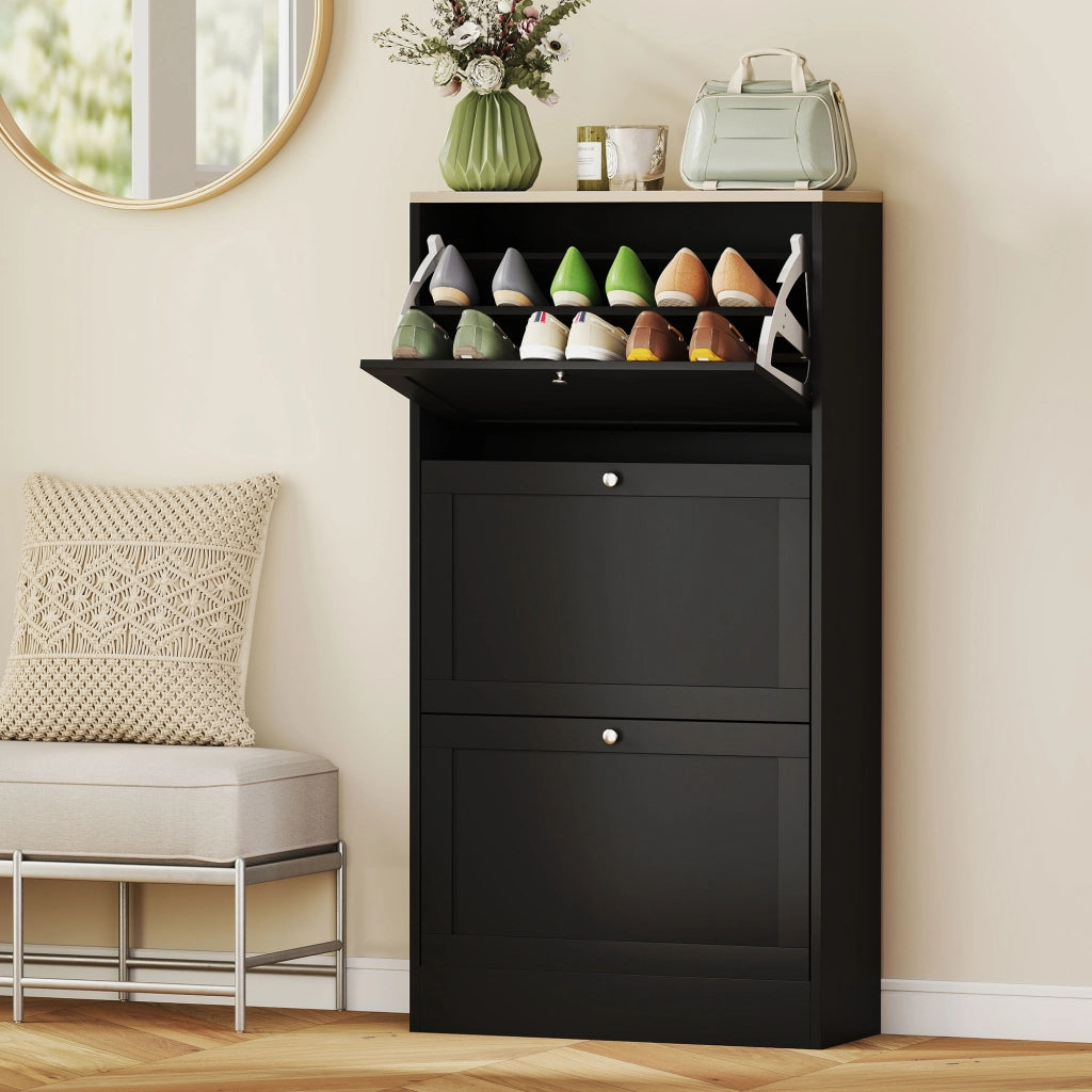 Scarpiera con cassetti e ripiani ¨C zephmum ¨C nero 60x23,5x115 cm