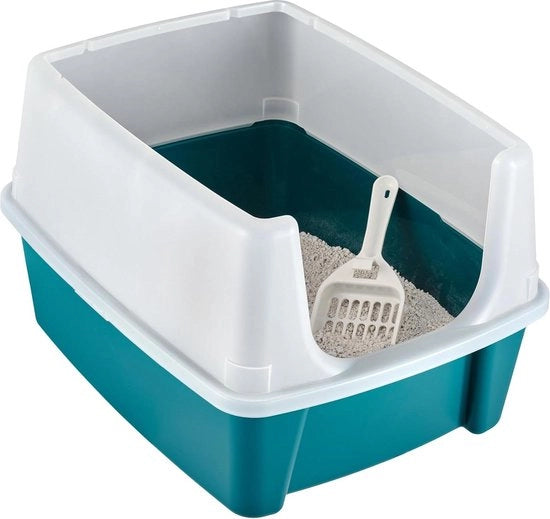 Dienblad in plastica con maniglia portatile e cucchiaio L485 x D38 x H30 cm - bordi sollevati - azzurro cielo