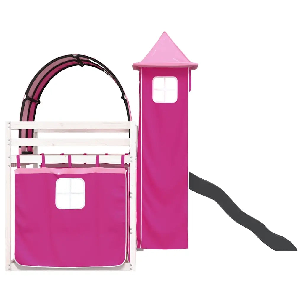 vidaXL Letto a Castello con Scivolo e Tende Rosa 90x190 cm