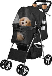 Carriolo per cani e gatti pieghevole - Carrello per cani con contenitore di stoccaggio e portabebere - Carriolo per cani