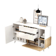 Credenza con 2 ante; 2 cassetti e ripiano regolabile per soggiorno 130x40x70 cm bianco rovere chiaro