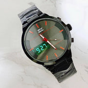 Trade Shop - Orologio Polso Zcc 7258 Uomo Quarzo Acciaio Dual Time Nero Quadrante Nero Rosso -