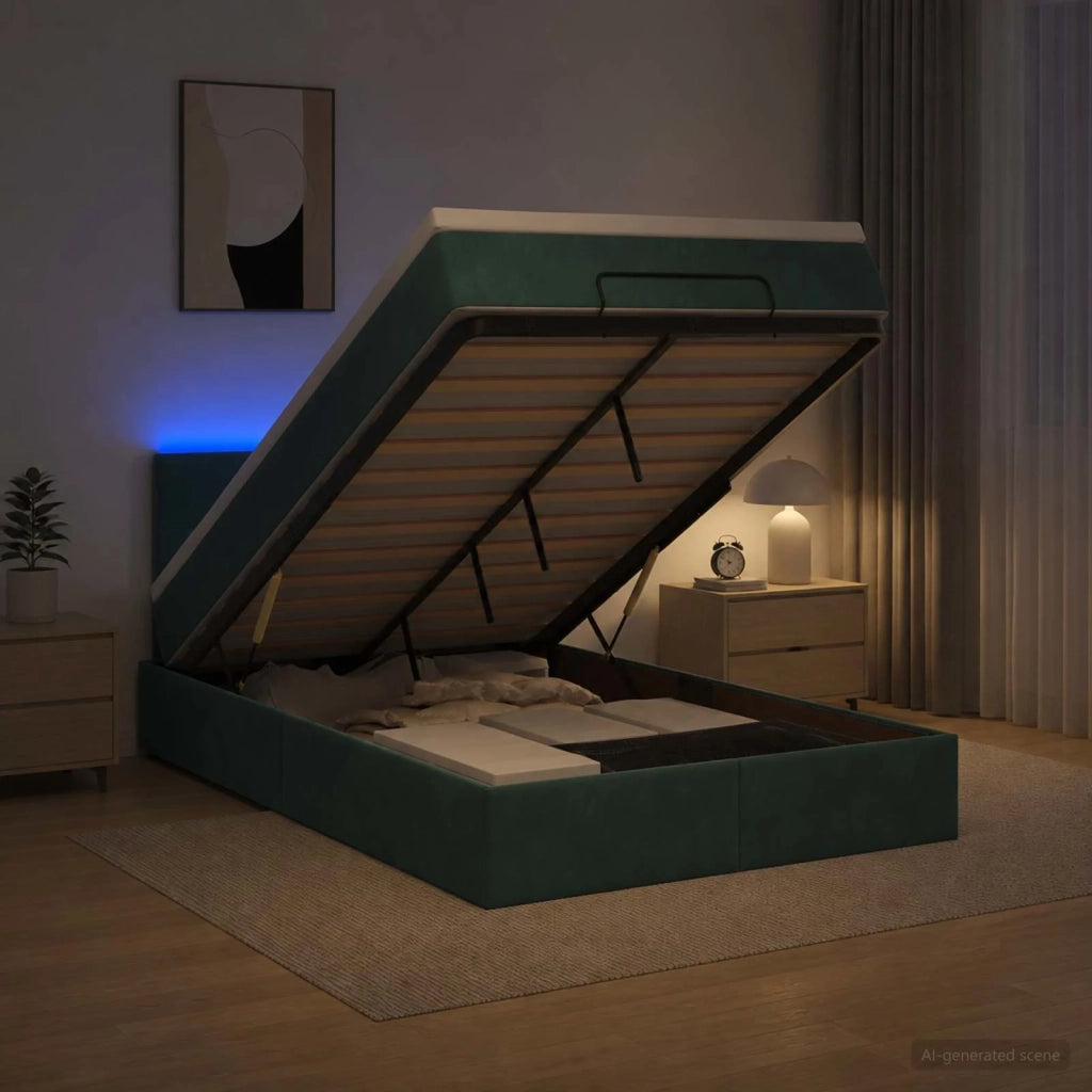 Letto Ottomano con Materasso e LED Verde Scuro 120 x 190 cm 3457128