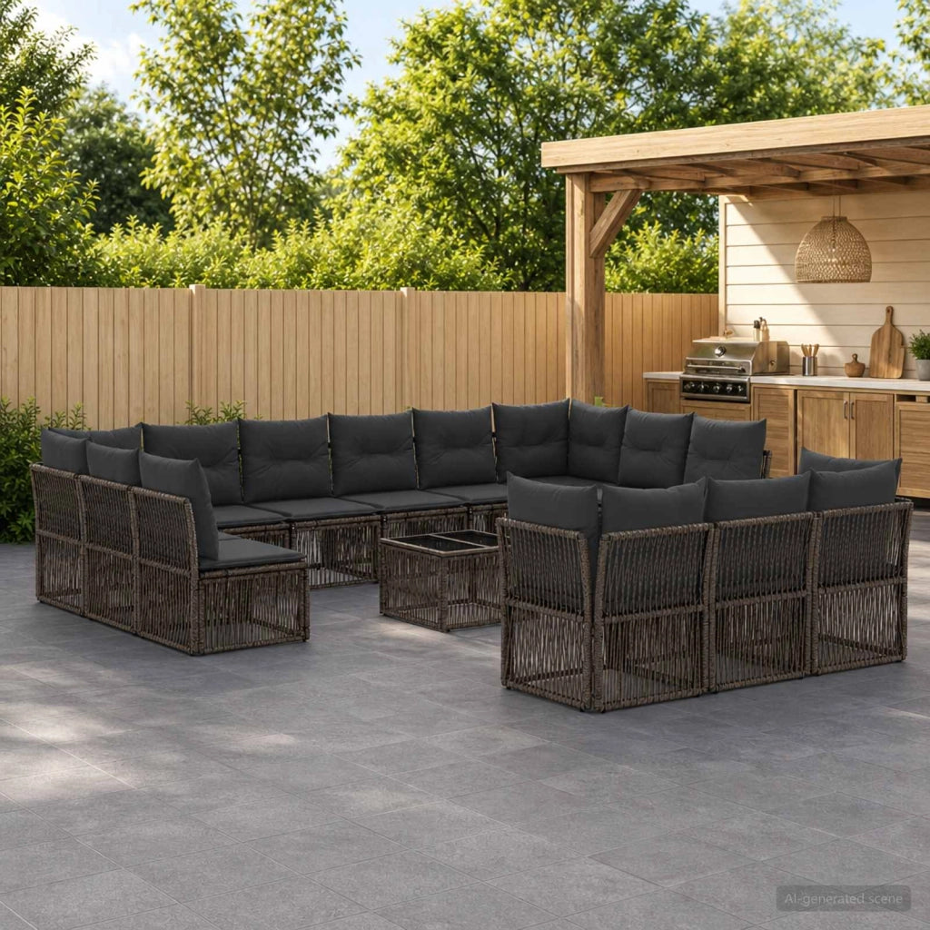 Set Divano da Giardino 14 pz Grigio polyrattan 3434408