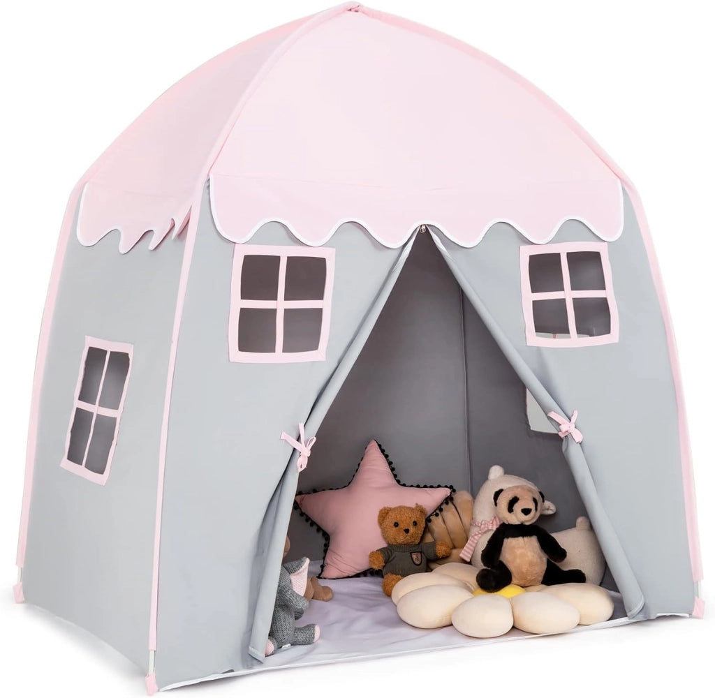 Tenda da Gioco per Bambini, Tenda per Cameretta con Borsa, Tappetino Antiscivolo, Design con Chiusura Lampo, Finestre Traspiranti, Ideale per Bambini e Bambine 3 Anni+ (Rosa)