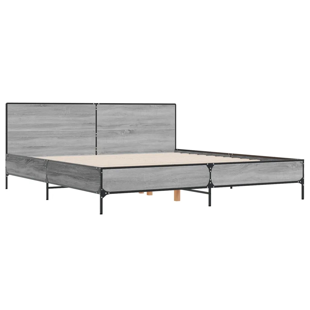 Letto matrimoniale | Letto per adulti | Giroletto Grigio Sonoma 200x200 cm in Legno Multistrato Metallo