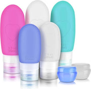 Set di contenitori in silicone per viaggio di 7 contenitori senza perdite per contenitori portatili per sonde alimentari per il riempimento di shampoo per cani, articoli igienici, lozione, condizionante, gel doccia, crema