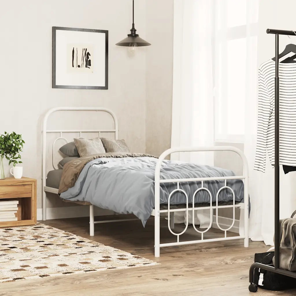 Giroletto con Testiera e Pediera-Struttura Letto Metallo Bianco 75x190 cm 992901