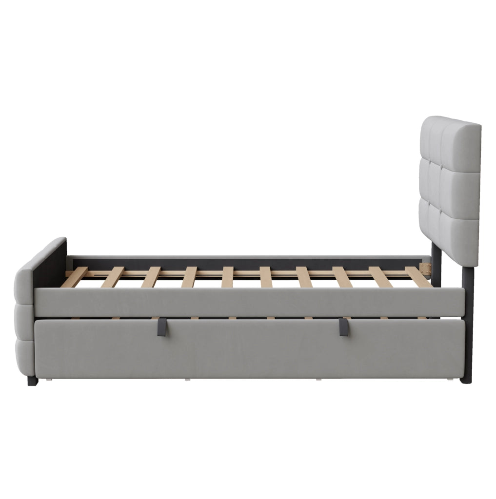 Letto imbottito 90 x 190 cm con letto estraibile; velluto grigio