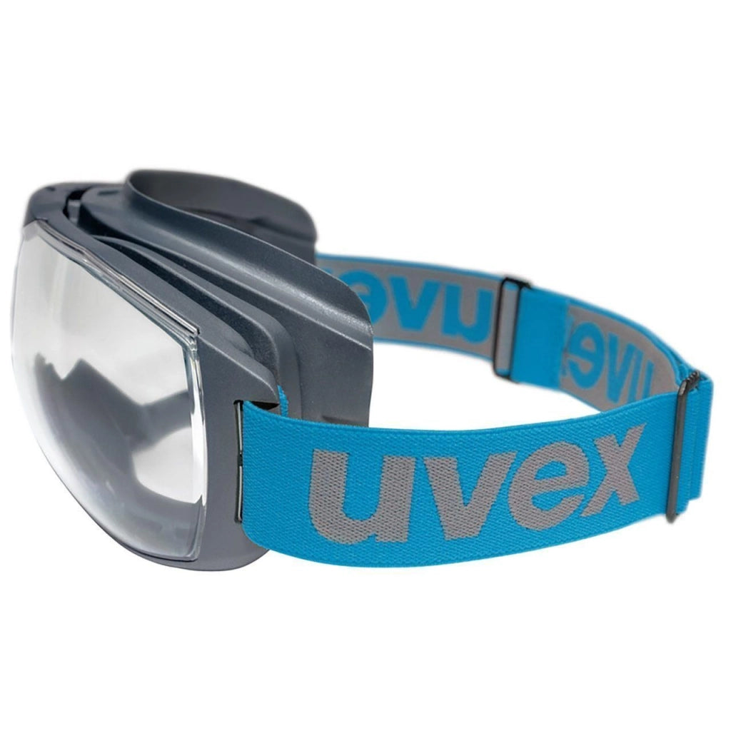 Uvex 9320265 Megasonic Occhiali a mascherina OTG Policarbonato Antiappannante Antigraffio UV400 colore Blu Trasparente