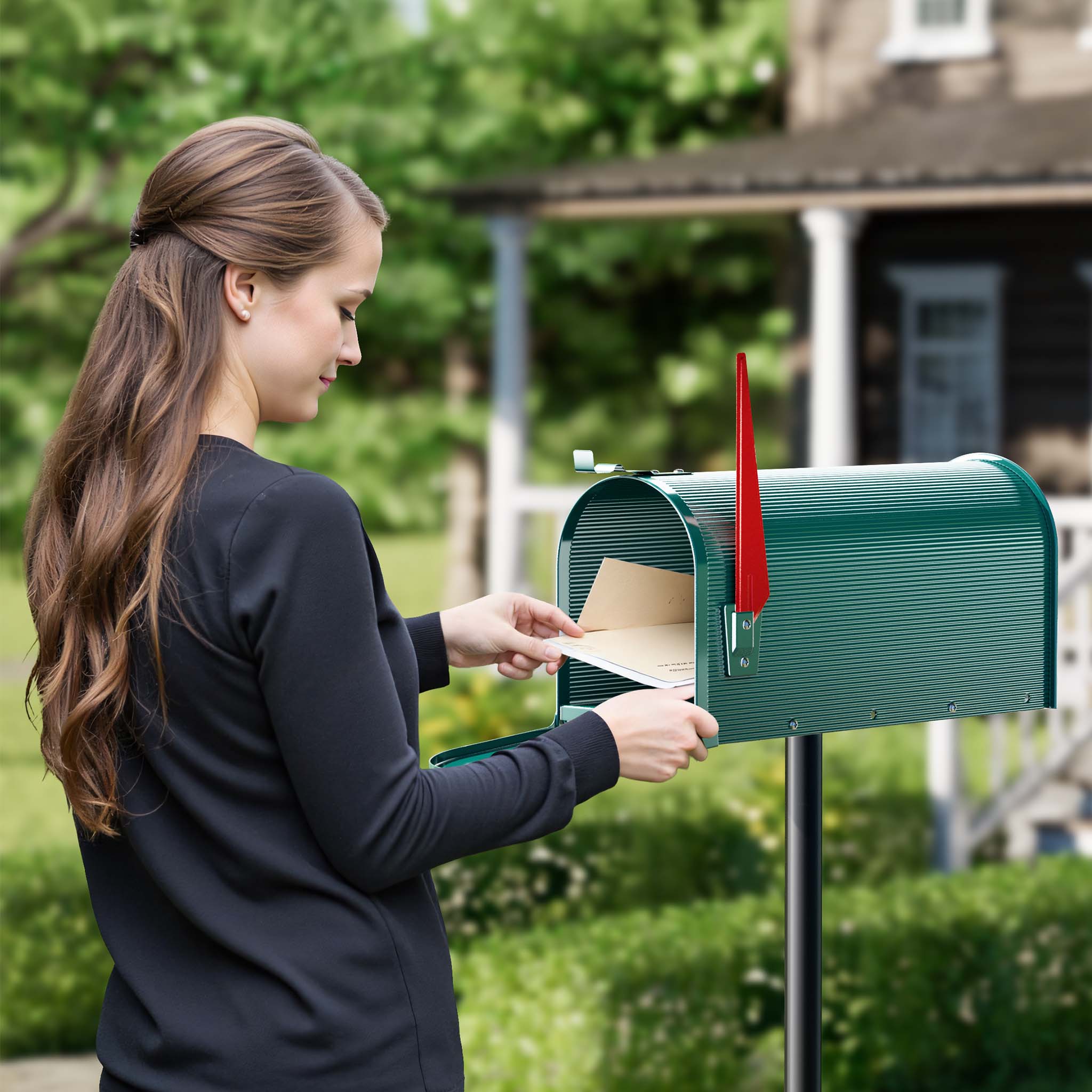 Cassetta postale americana in acciaio zincato verde con materiale di montaggio