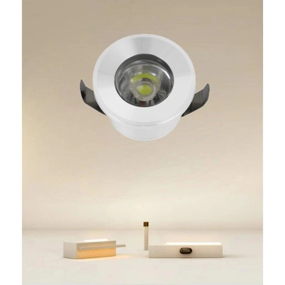 Trade Shop - Faretto 1w Led Incasso A Soffitto Ip20 Bianco Mini Spot Segnapassi Luce Naturale 00212 -