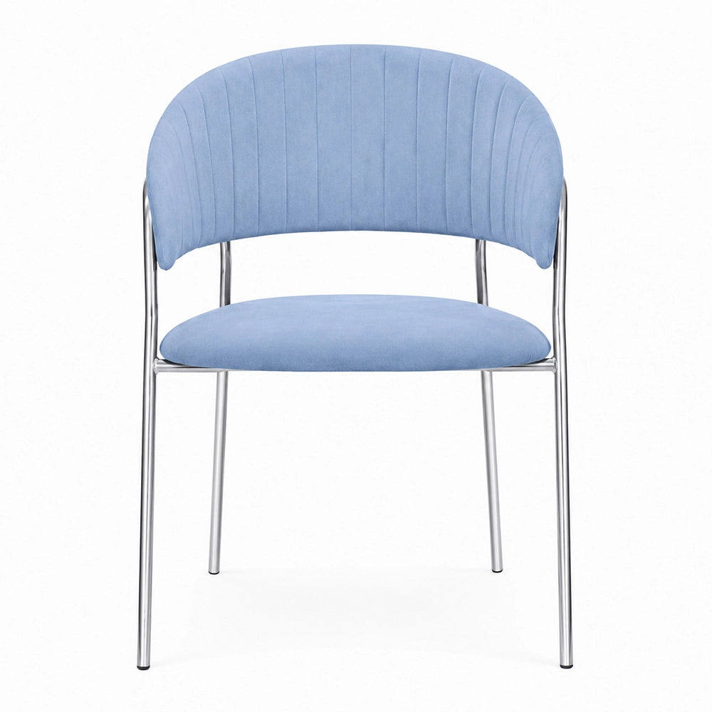 Sedie da pranzo set da 4 Aurelia in velluto celeste con gambe in ferro cromato