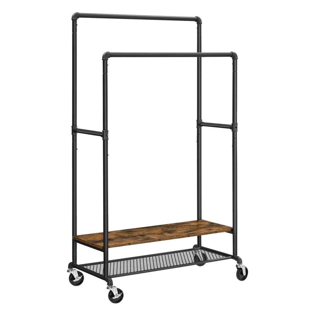 Appendiabiti estensibile appendiabiti su ruote con 2 barre tubolari stile industriale 175 cm marrone rustico e nero 12_0002350
