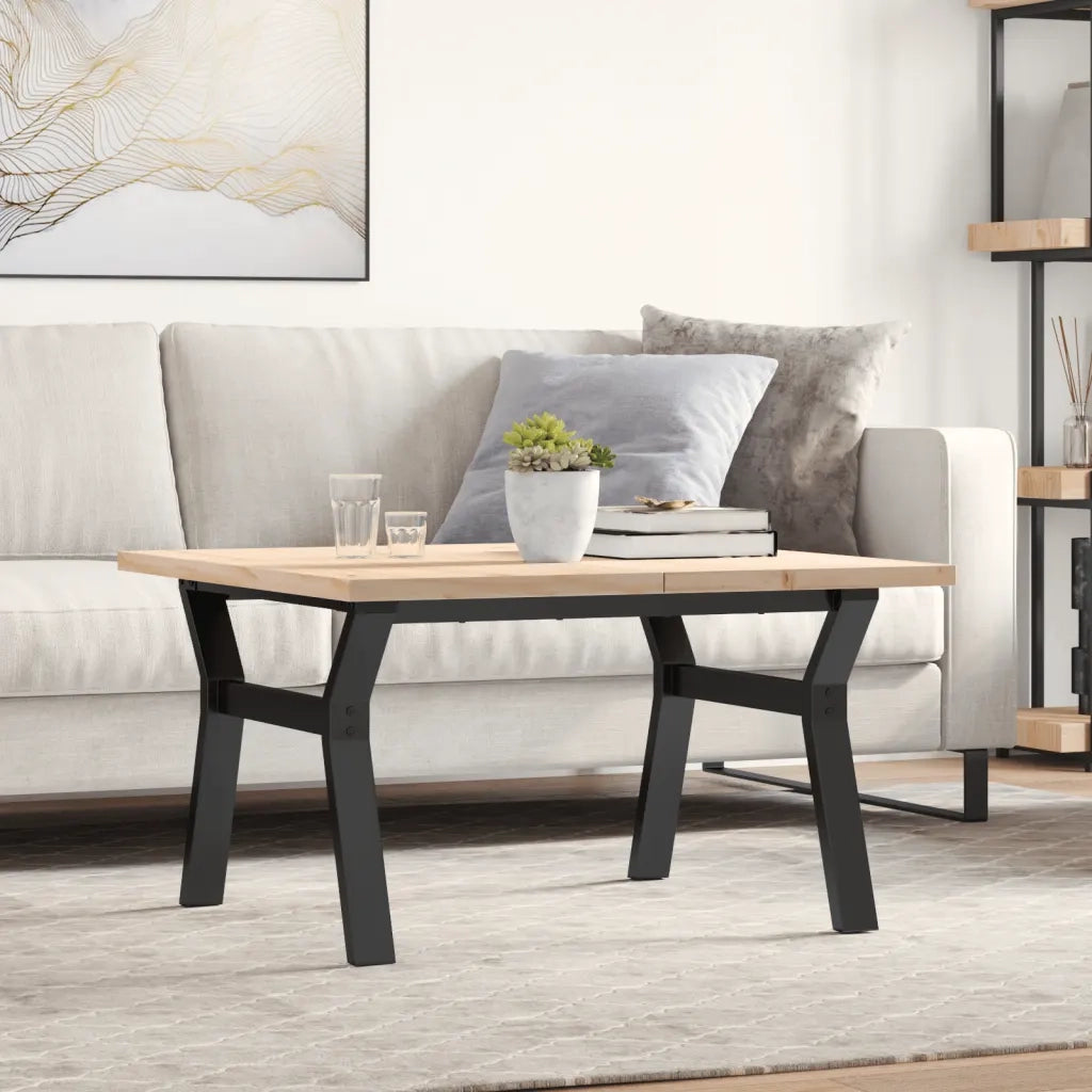 Tavolino Salotto Telaio a Y 80x80x45,5cm Legno Pino e Acciaio