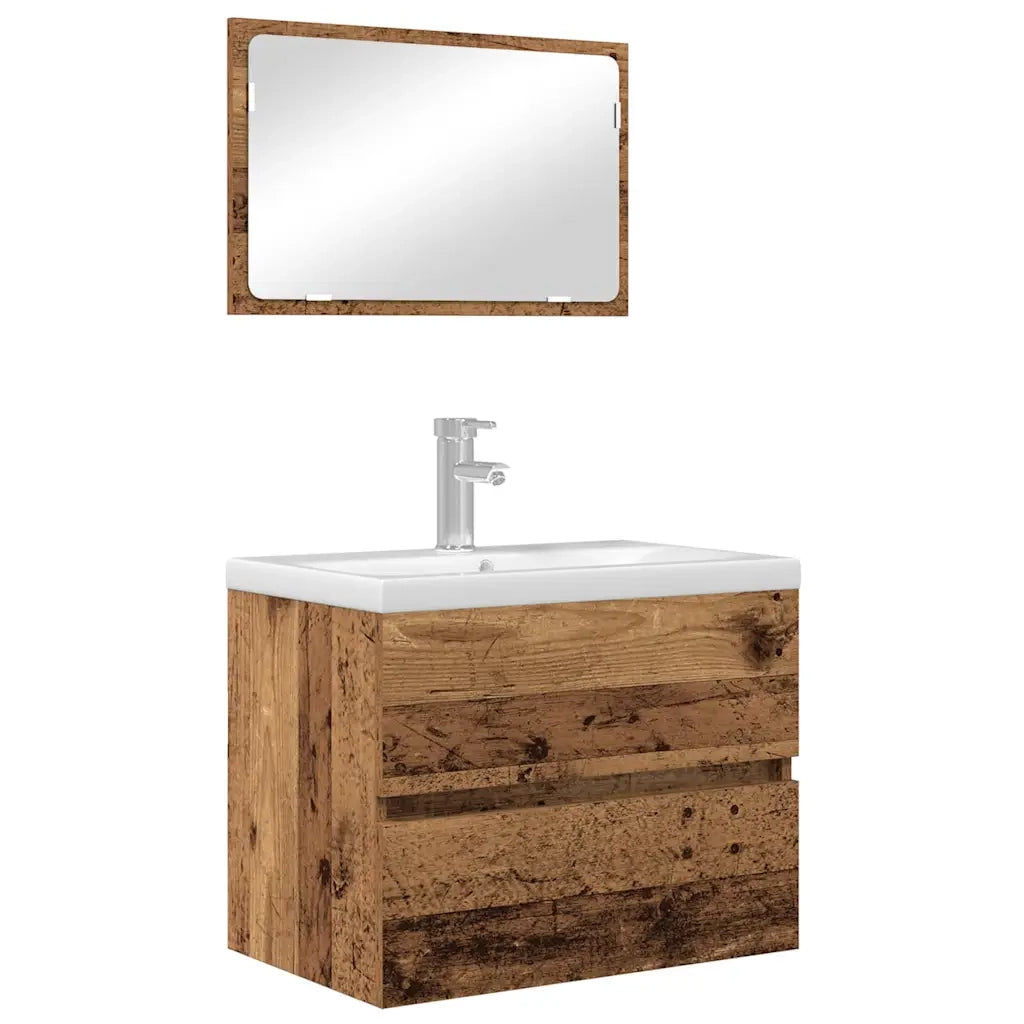 Set di mobili per il bagno con cassetto 2 pcs Legno vecchio 875432