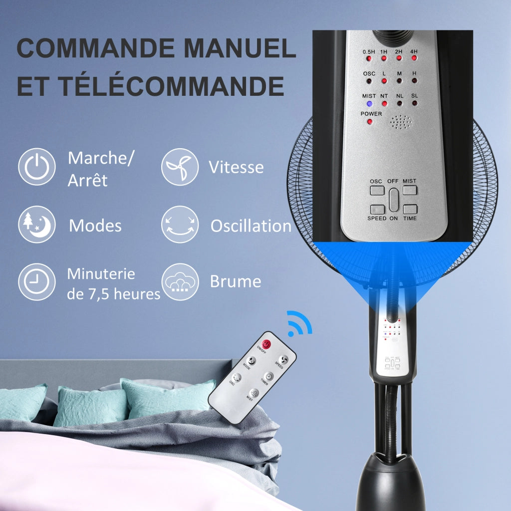 Ventilatore a Torre con Umidificatore ¨C zephmum ¨C Grigio Nero, Telecomando, 3 Velocit¨¤, Timer