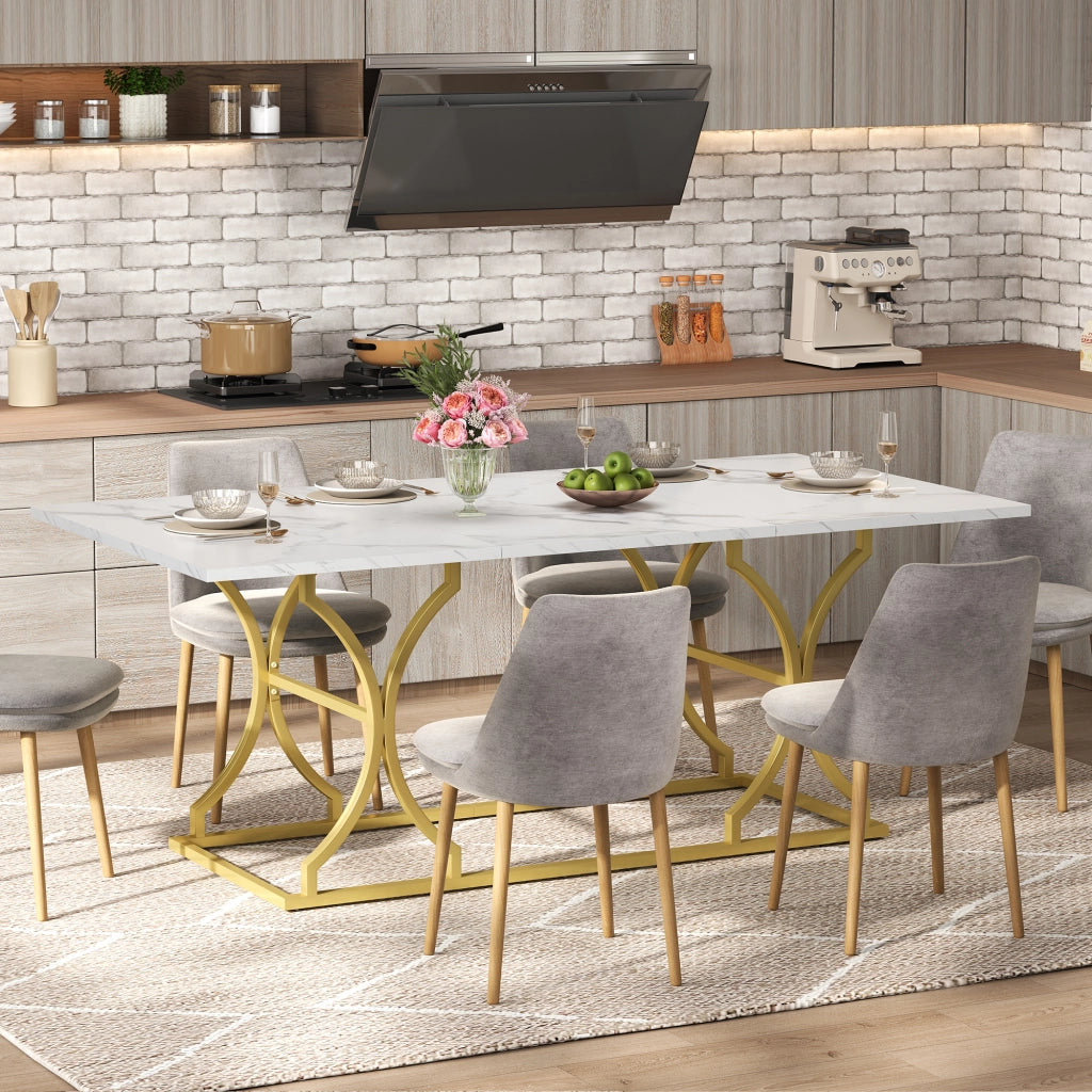 Tavolo Da Pranzo per 8 a 10 Persone con Gambe in Metallo e Piedini Regolabili in MDF 200 x 80 x 76 cm