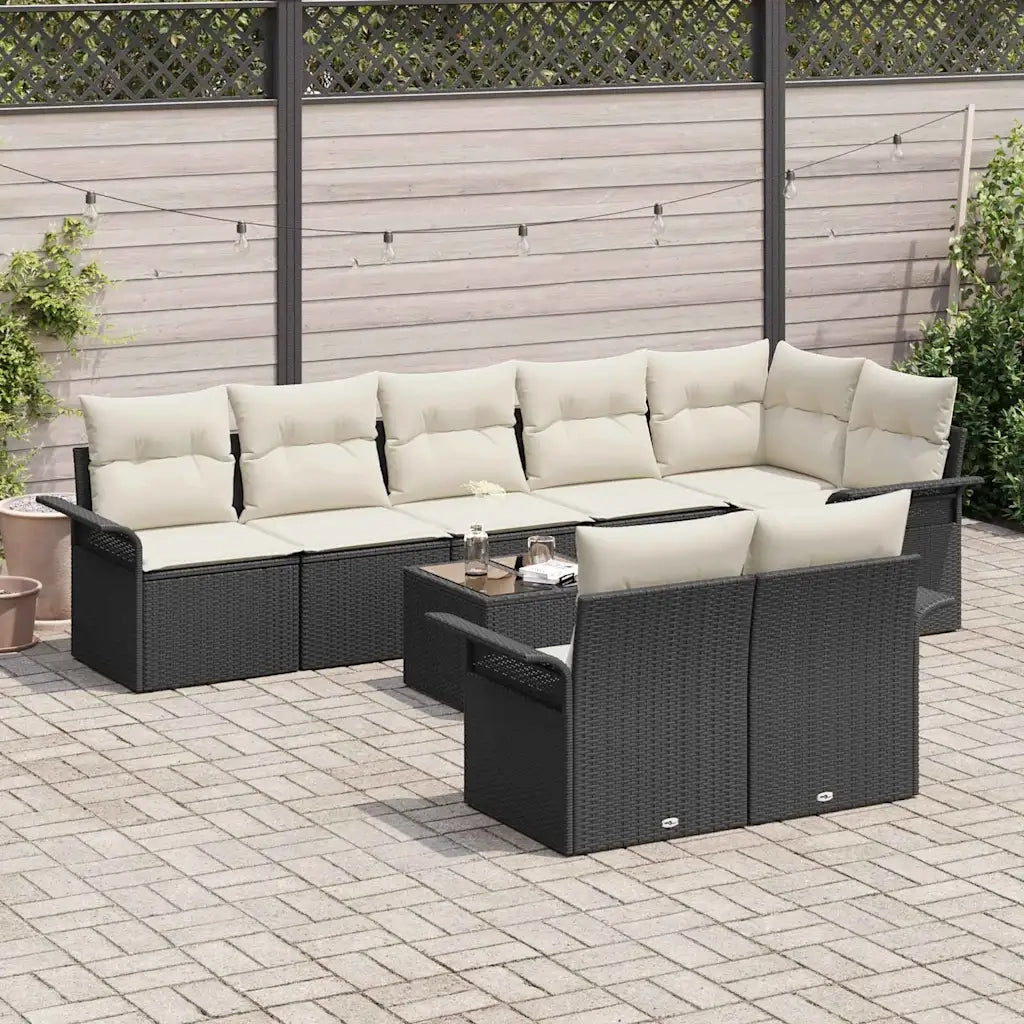 Set Divano da Giardino con cuscino 9 pcs Nero polyrattan 3345417