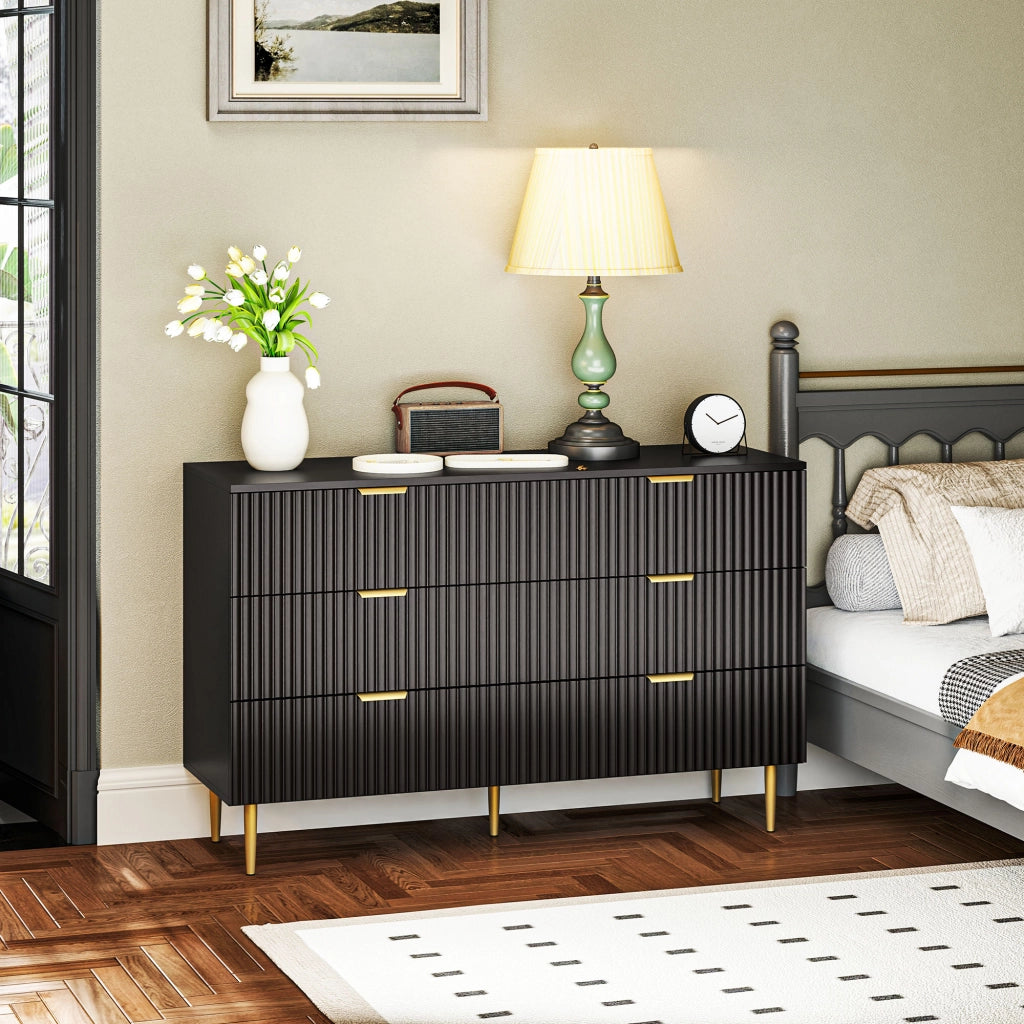 Cassettiera Moderna 6 Cassetti ¨C zephmum ¨C Nero 120x40x76.5 cm