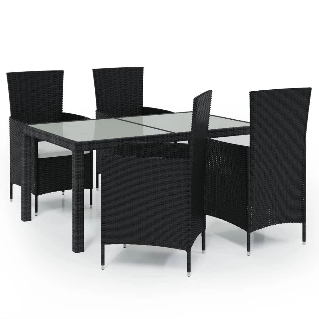 Salotto da esterno in 5 pezzi con cuscini in resina intrecciata nera 02_0014955